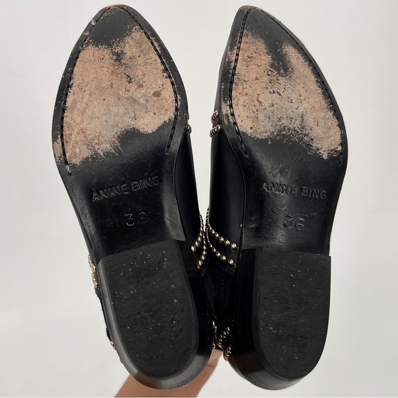 Anine Bing Boots Charlie Black Gold Studded Ankle Leather Suede Chelsea size 36 - Picture 8 of 11